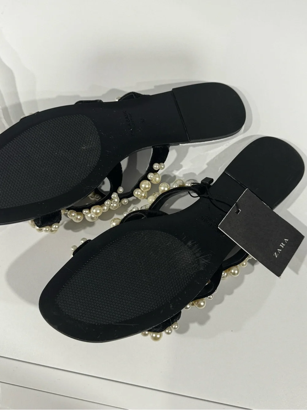 Zara Black Slide Sandals with Ivory Pearl Straps - Picture 3 of 3